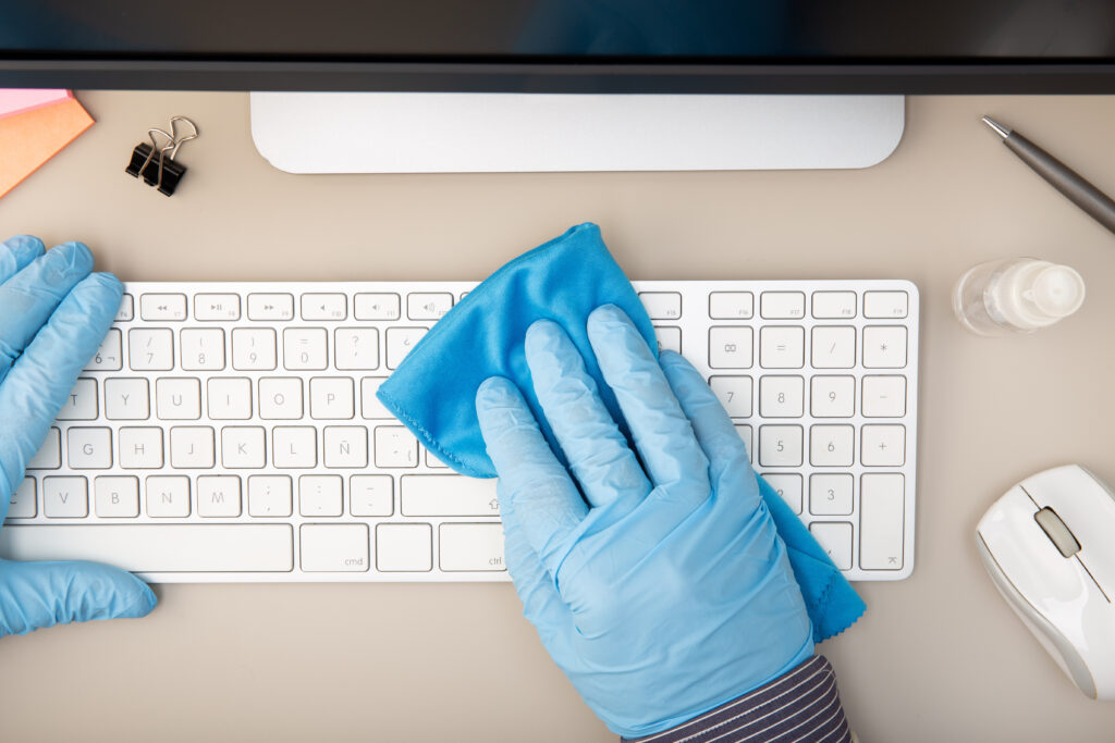 hand with protective glove clean